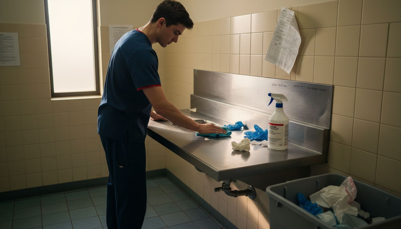 How To Streamline Drug Screening Workflow In Rehab Centers 2 Technician sanitizing rehab screening station