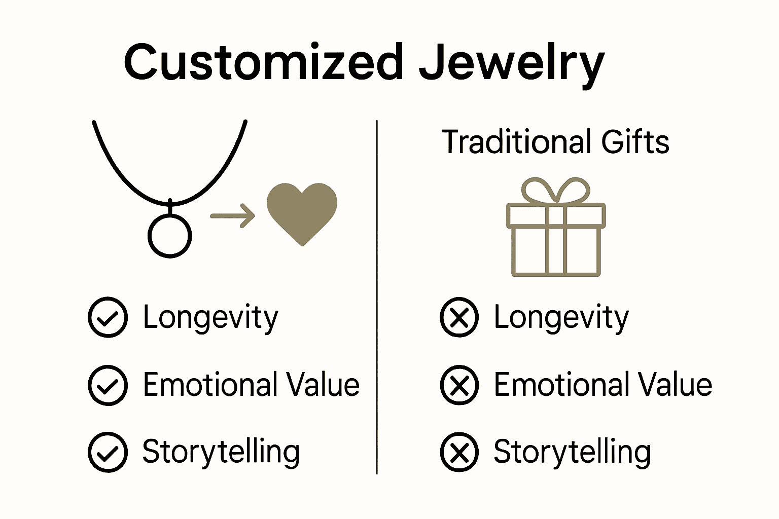 Infographic comparing customized jewelry to traditional gifts on value and longevity.