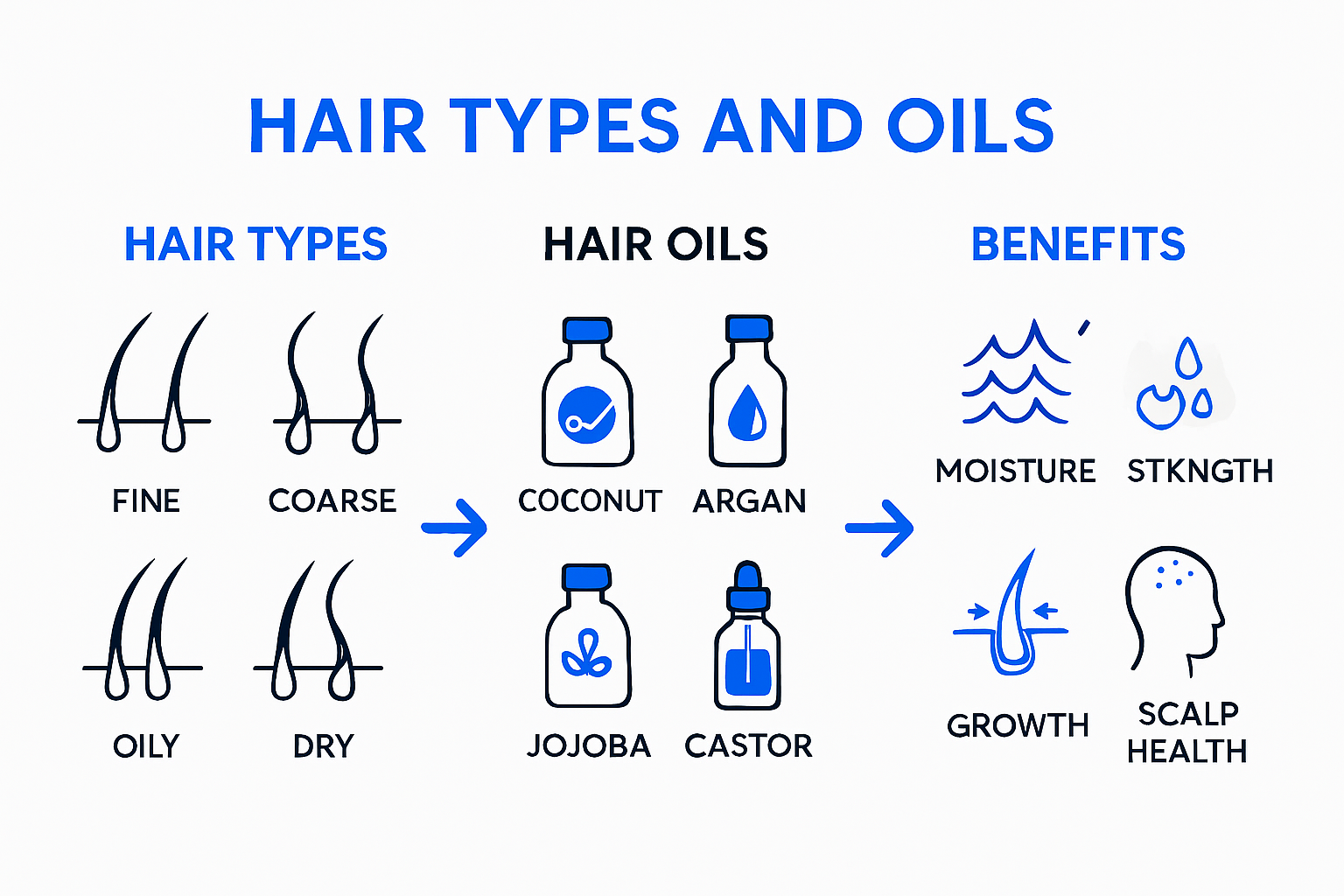 Chart matching hair types to best hair oils.