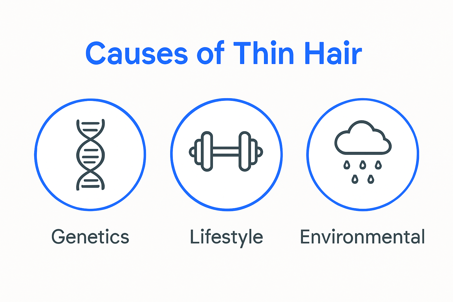 Thin hair causes infographic showing genetic, lifestyle, and hormonal factors
