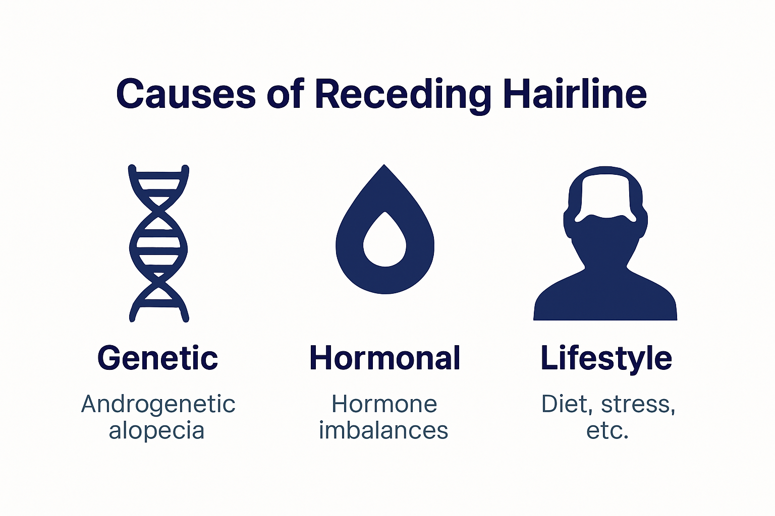 Infographie : les principales causes de la chute de cheveux au niveau des tempes — génétique, hormones et mode de vie.
