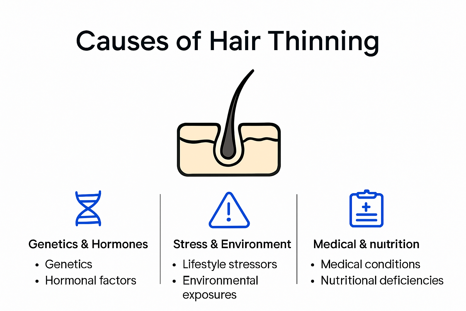 Infographic showing main causes of thinning hair