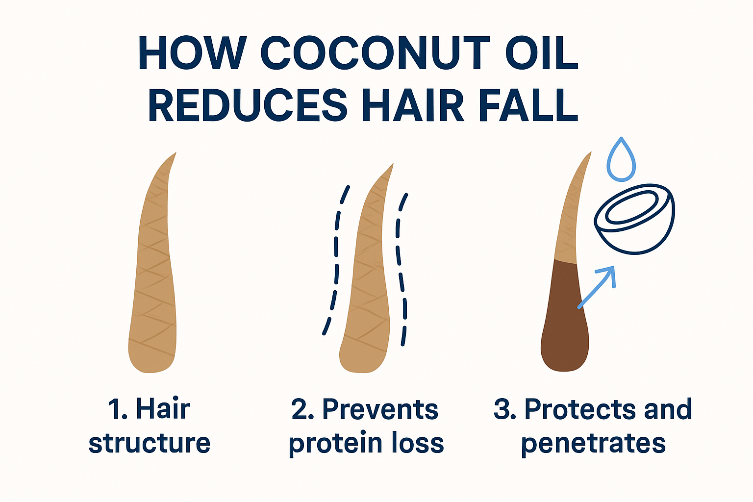 Infographic explaining coconut oil hair fall protection mechanism