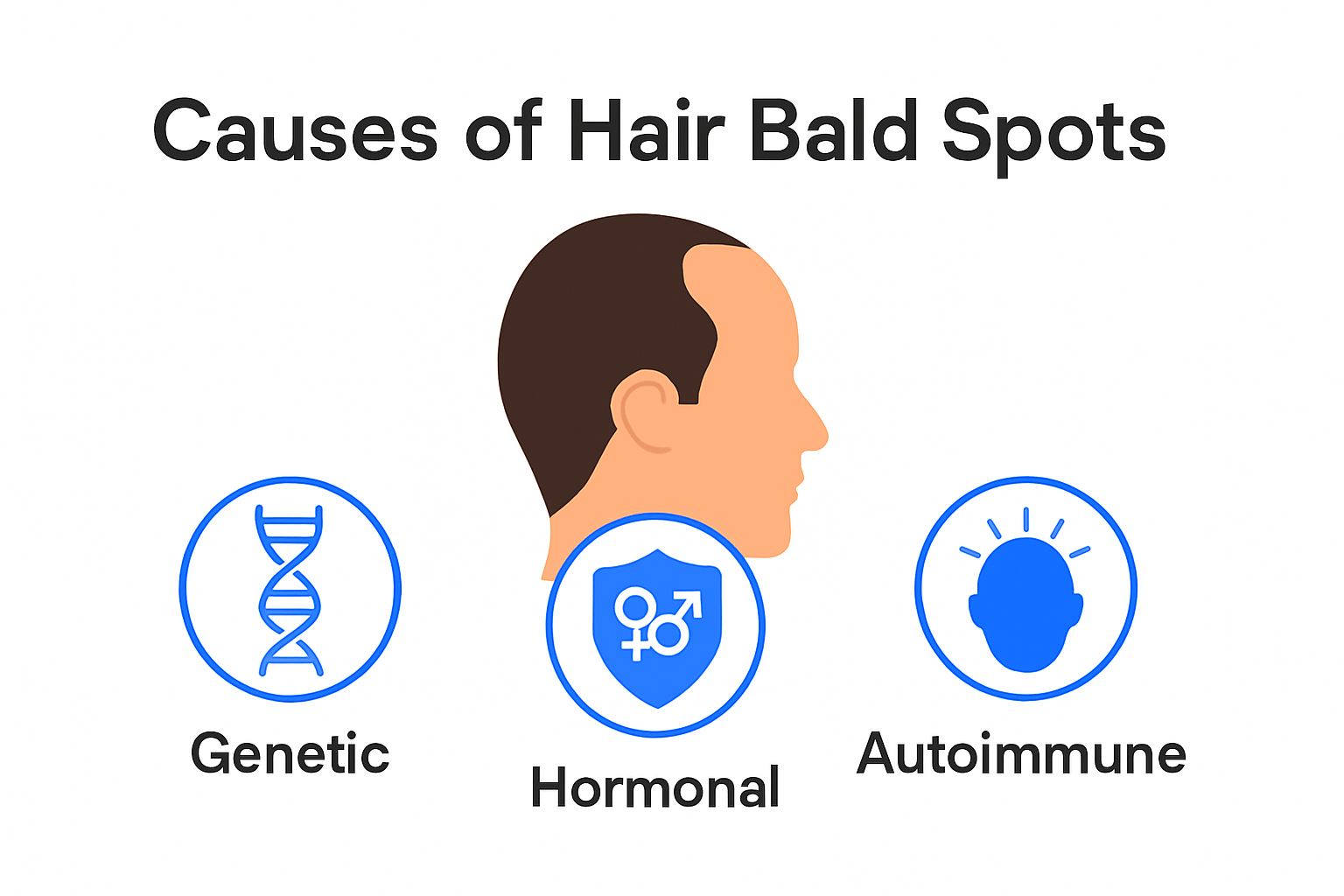 Infographic showing main causes of hair bald spots
