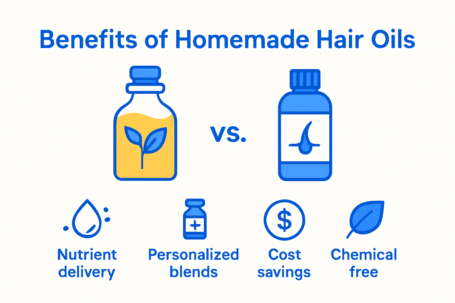 Infographic comparing benefits of homemade vs. commercial hair oils