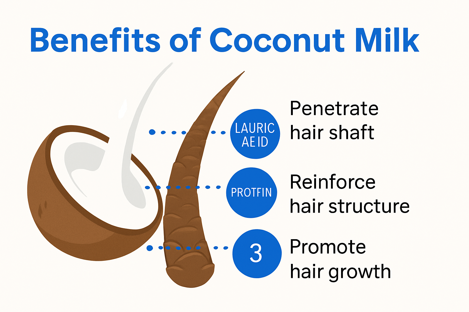 Coconut milk nutrients and effects on hair growth infographic