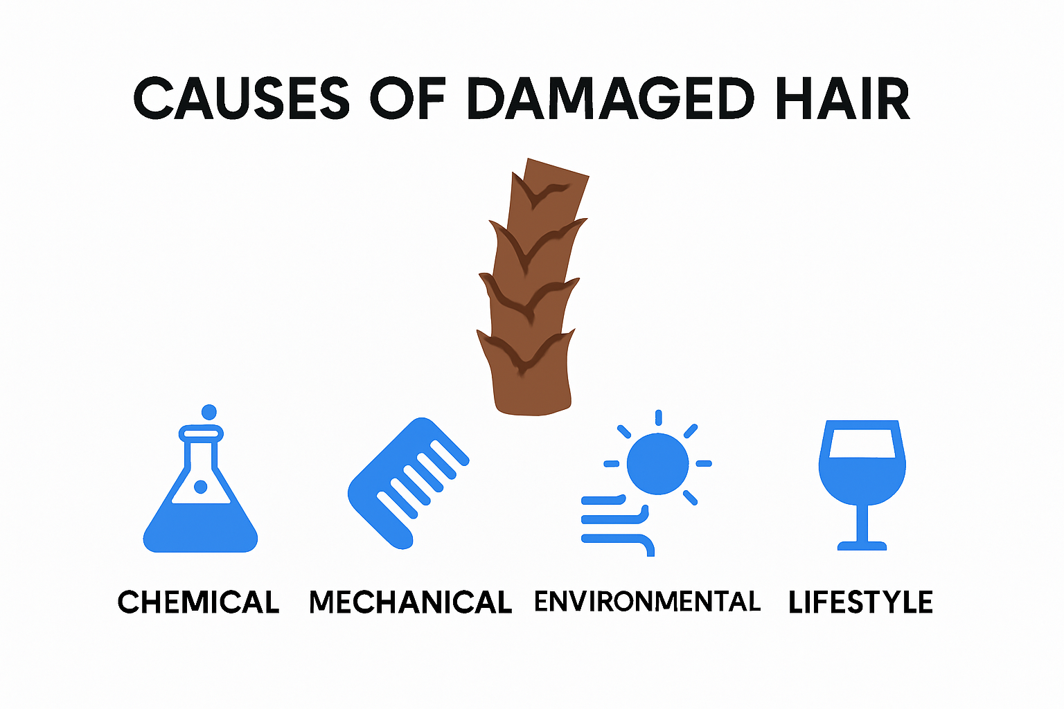 Infographic showing causes of damaged hair