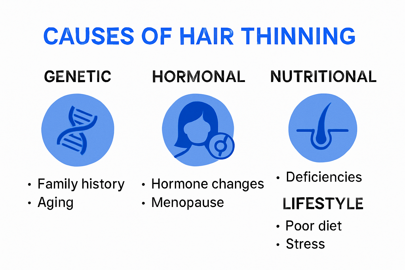 Infographic showing key causes of hair thinning