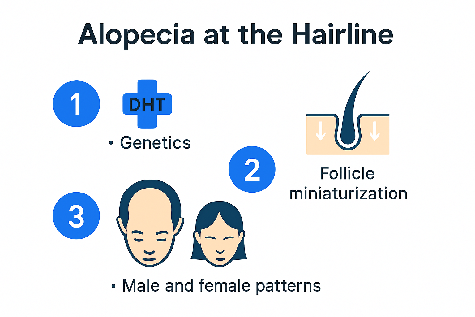 Alopecia on hairline infographic showing causes and patterns