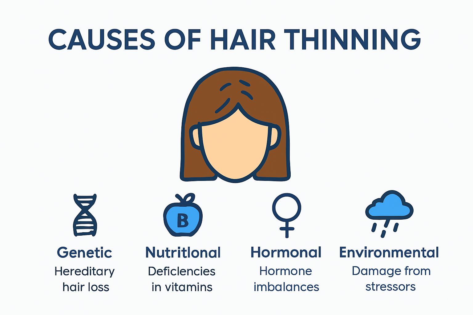 Infographic showing causes of hair thinning for natural thickening