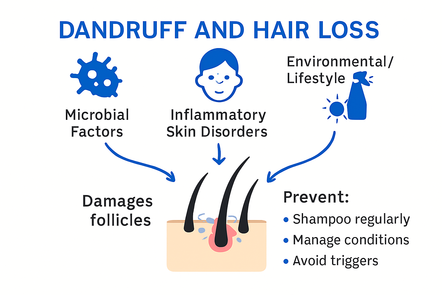 Infographic showing dandruff causes and scalp condition links