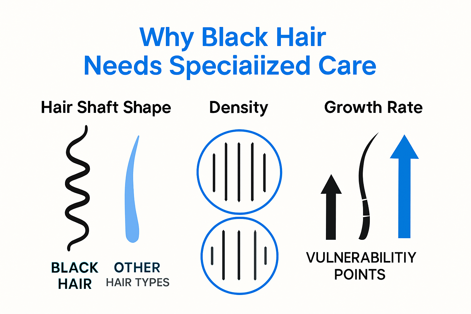 Infographic comparing black hair anatomy and care needs