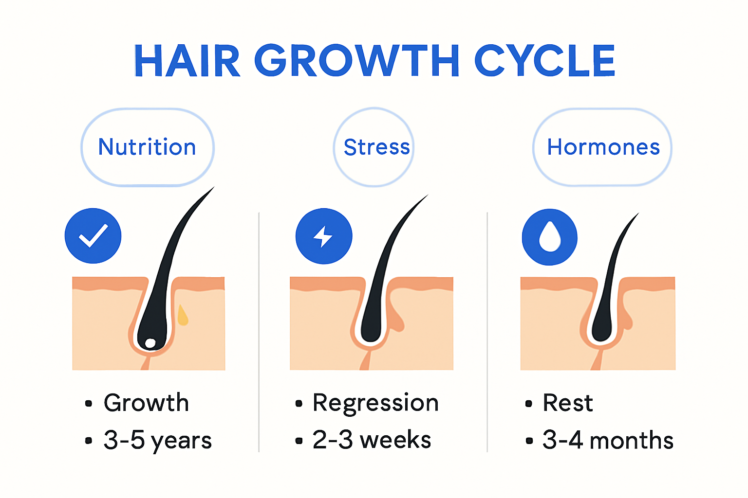 Infographic showing the three phases of hair growth cycle