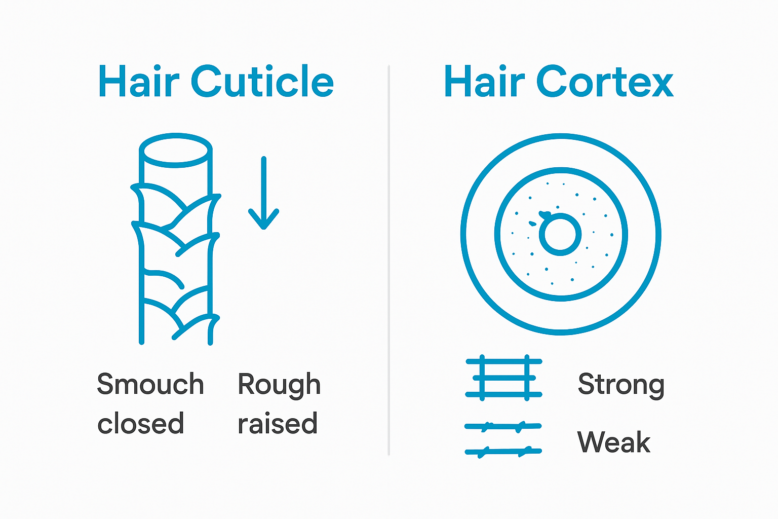 Infographic comparing hair cuticle and cortex health