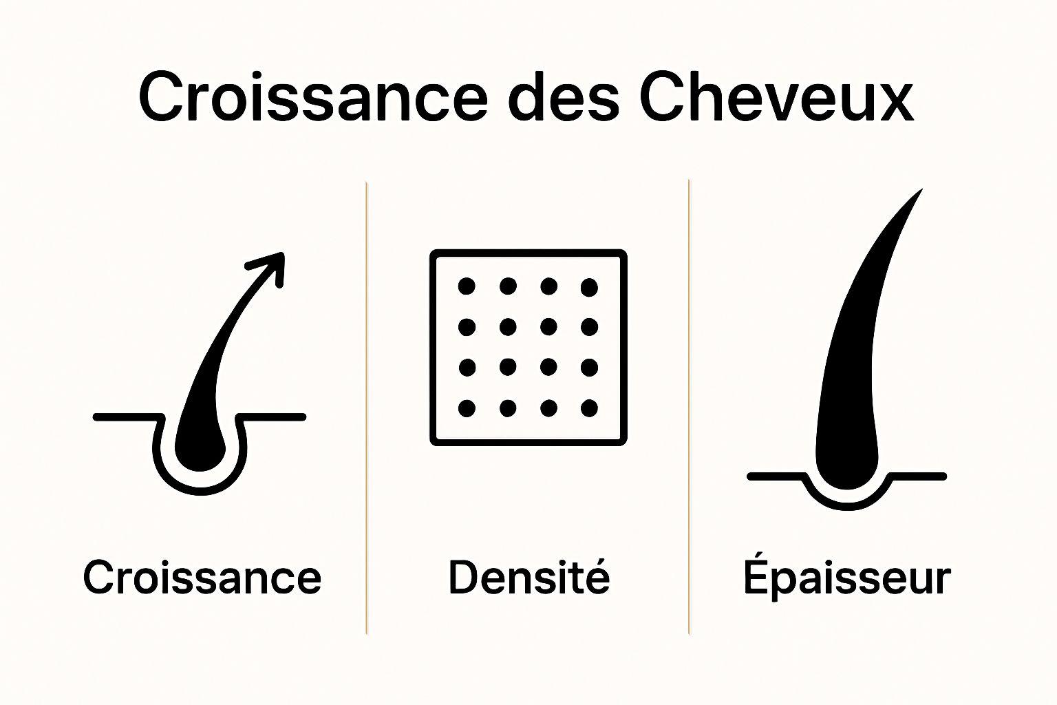 Infographic visually comparing length, density, and thickness of hair as tracked by a growth monitoring tool