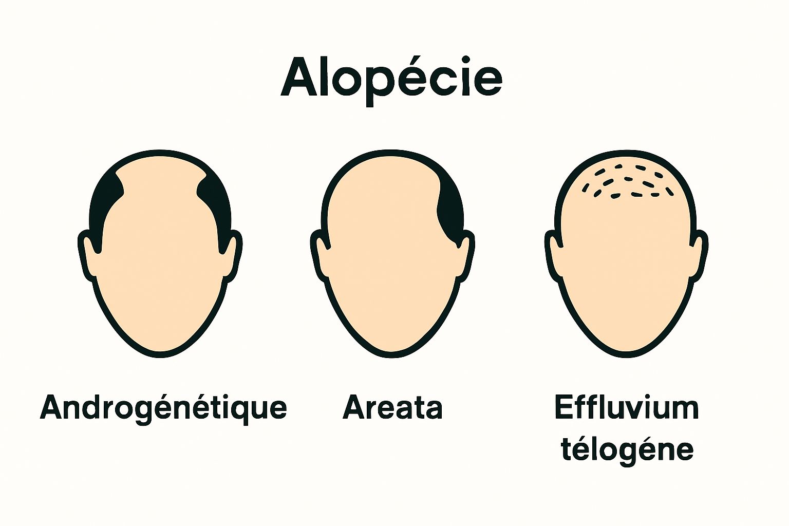 Key types of hair loss illustrated by simple head icons