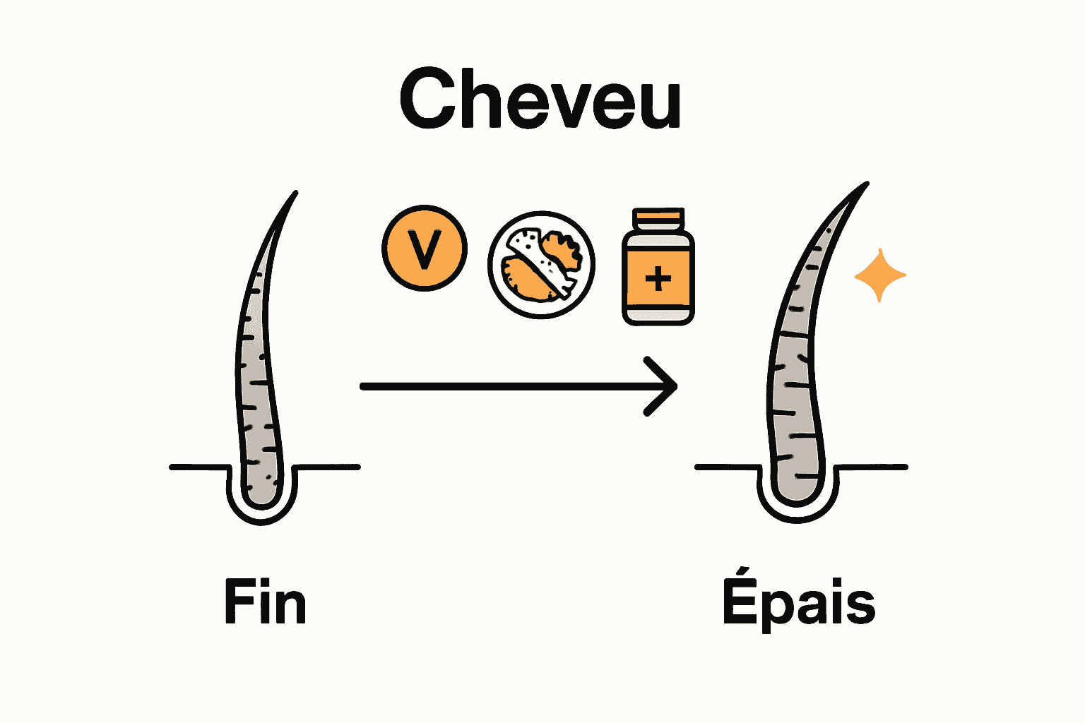Comparaison d’un cheveu fin avant et après soins adaptés.
