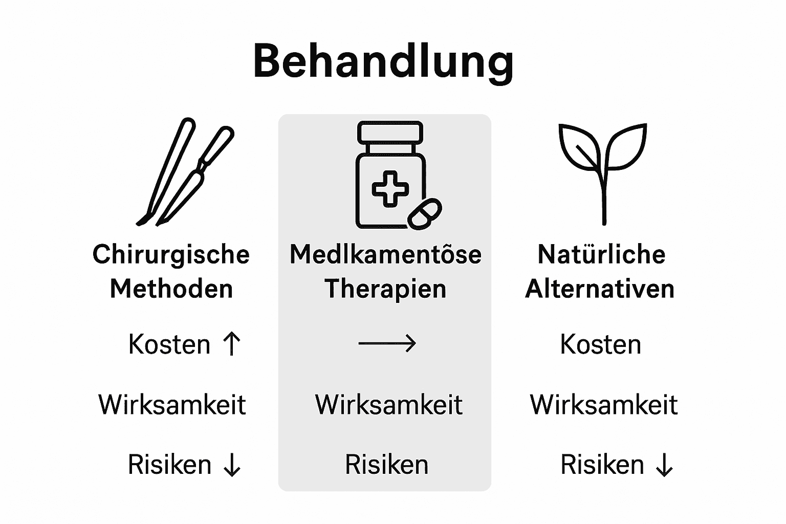 Infografik vergleicht Risiken und Kosten von Haarregenerationstherapien.