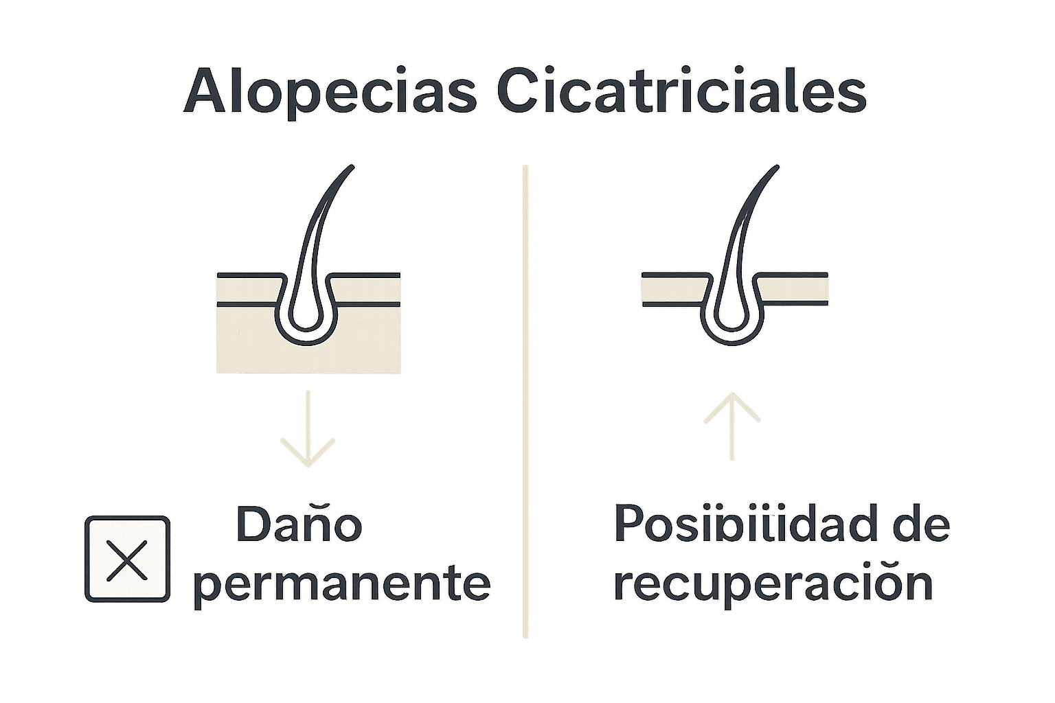 Comparación visual entre tipos de alopecia cicatricial y no cicatricial