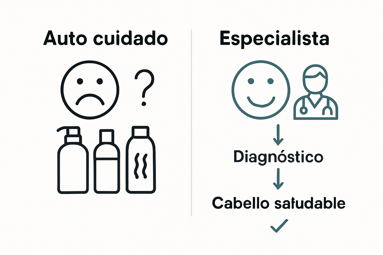 Infographic comparing self-care and specialist diagnosis for hair health