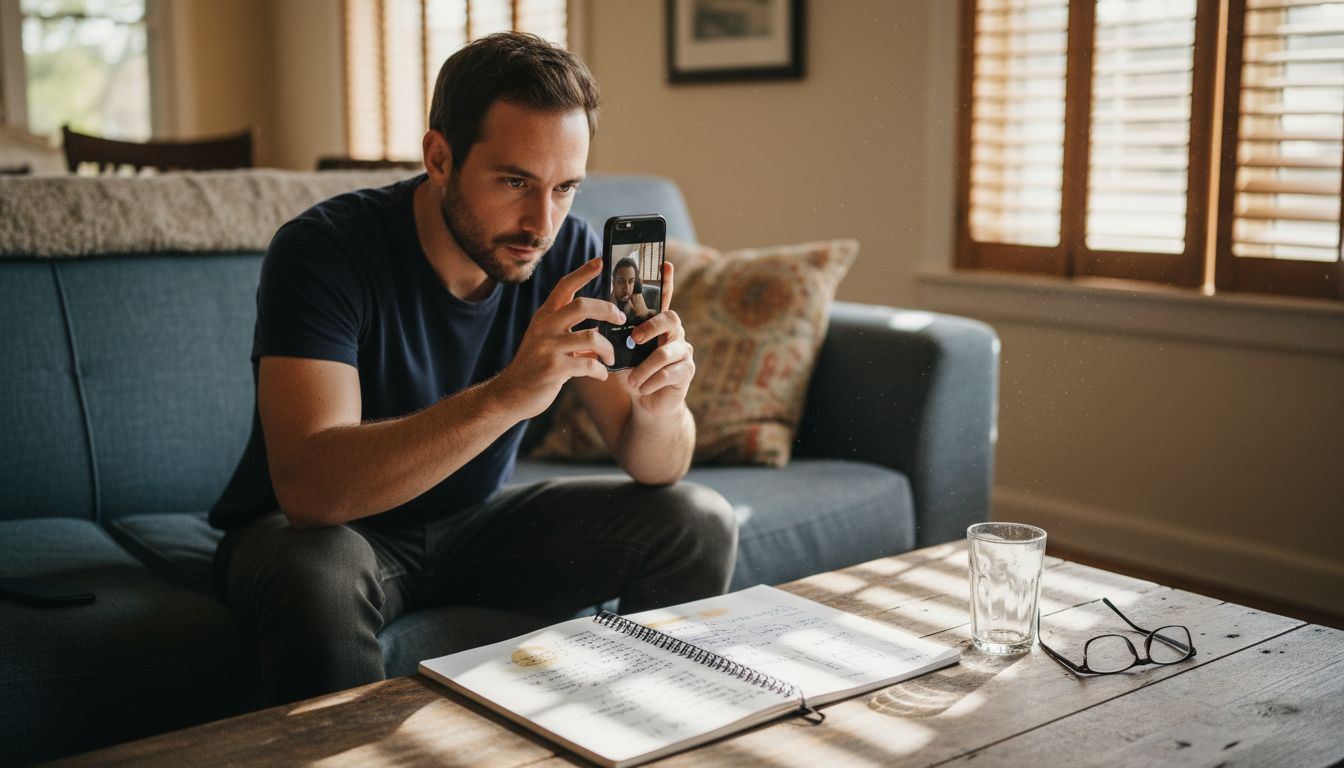 Man documents scalp with smartphone at home