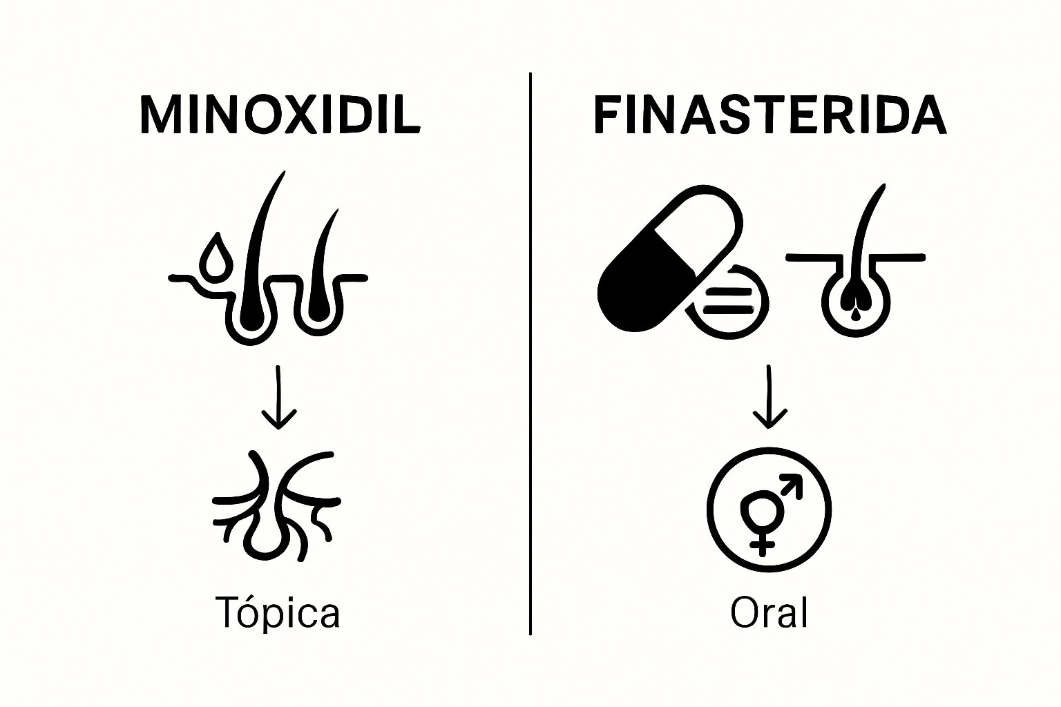 Infografía: diferencias entre el efecto del minoxidil y la finasterida