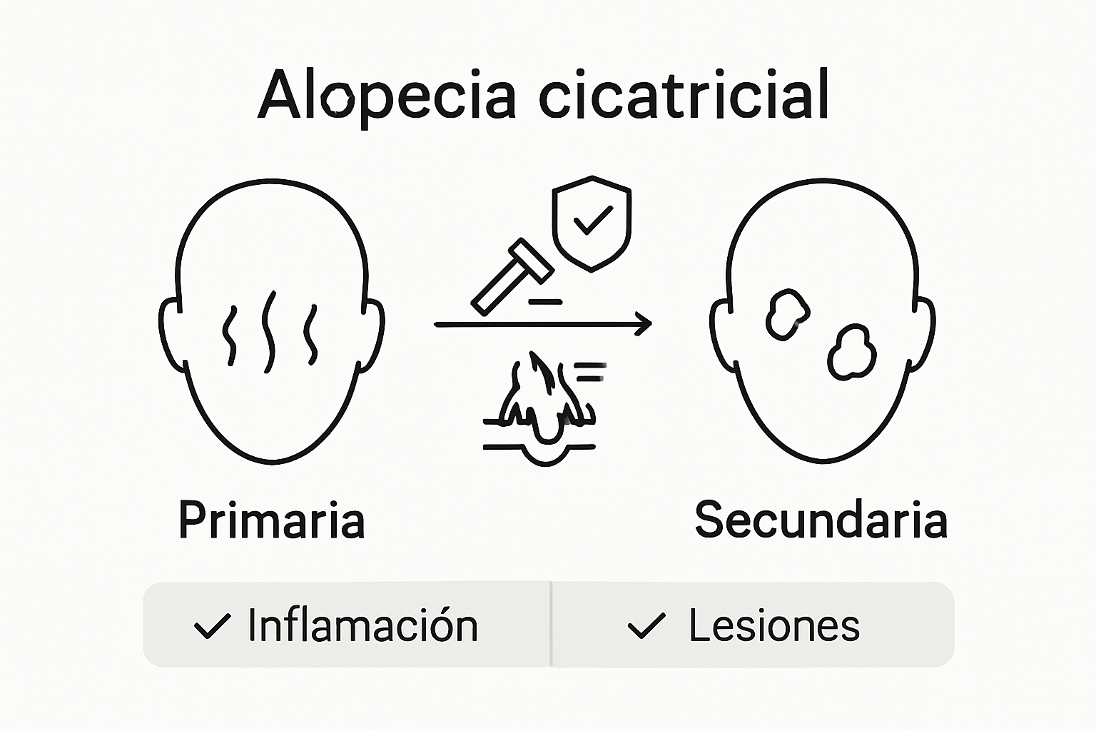 Infografía que muestra las diferencias entre la alopecia cicatricial primaria y secundaria