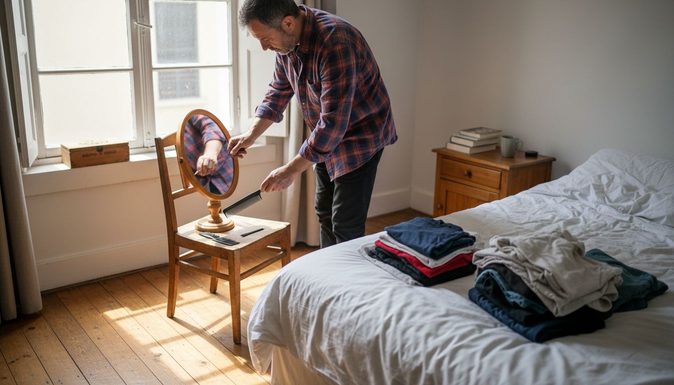 Un hombre se dispone a preparar los instrumentos necesarios para realizar un análisis capilar en casa.