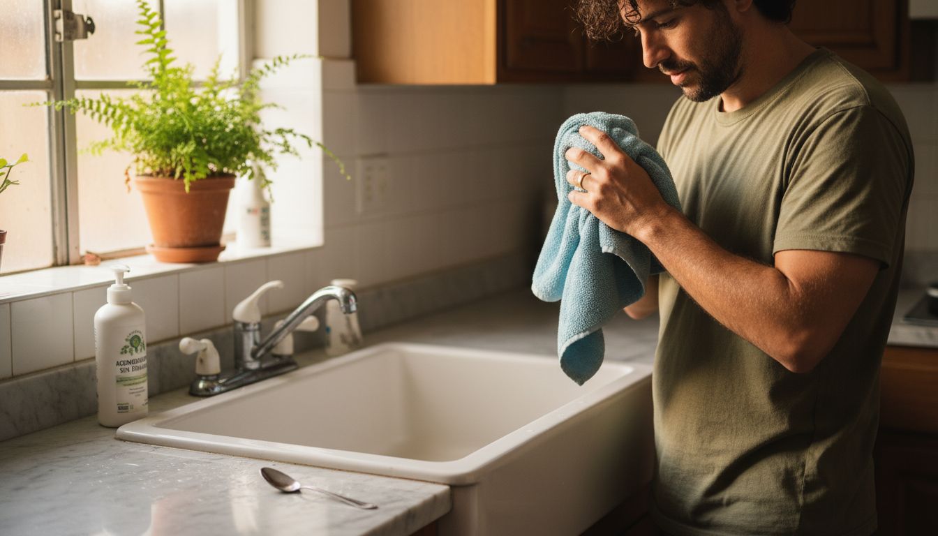 Hombre secando con cuidado su cabello rizado