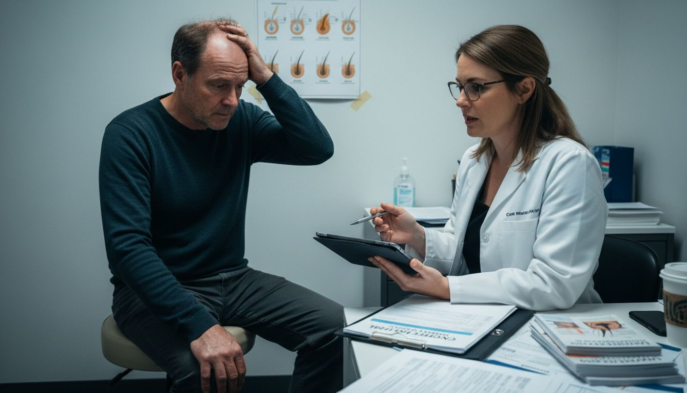 Patient and doctor discuss hair loss treatment