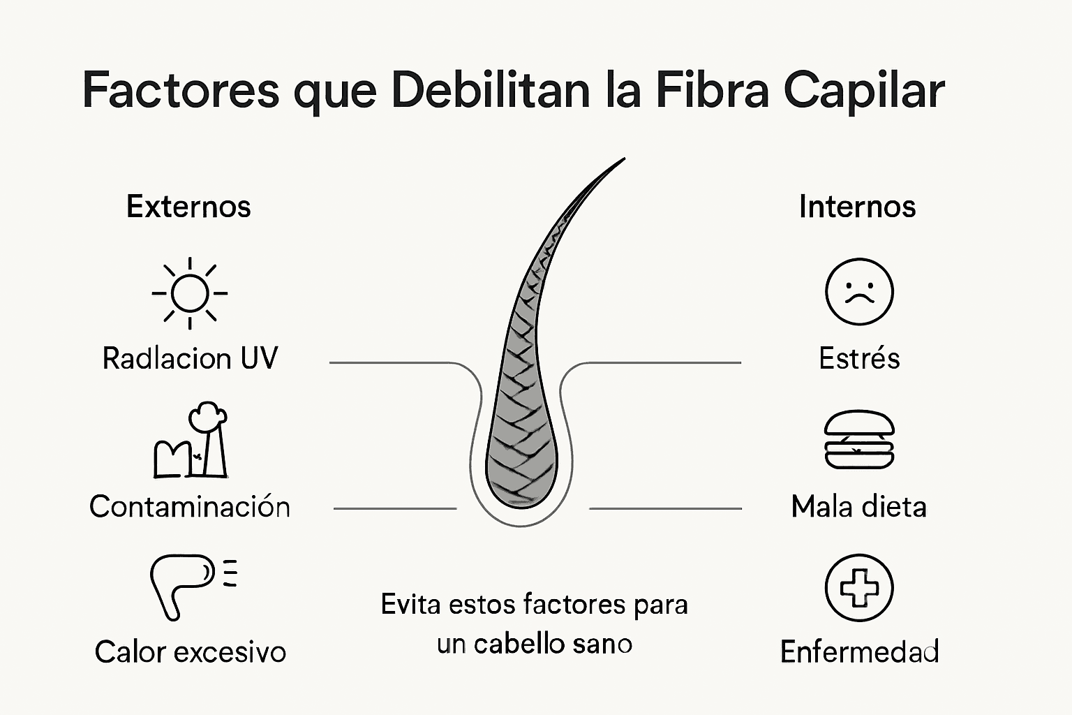Infografía sobre factores que debilitan la fibra capilar
