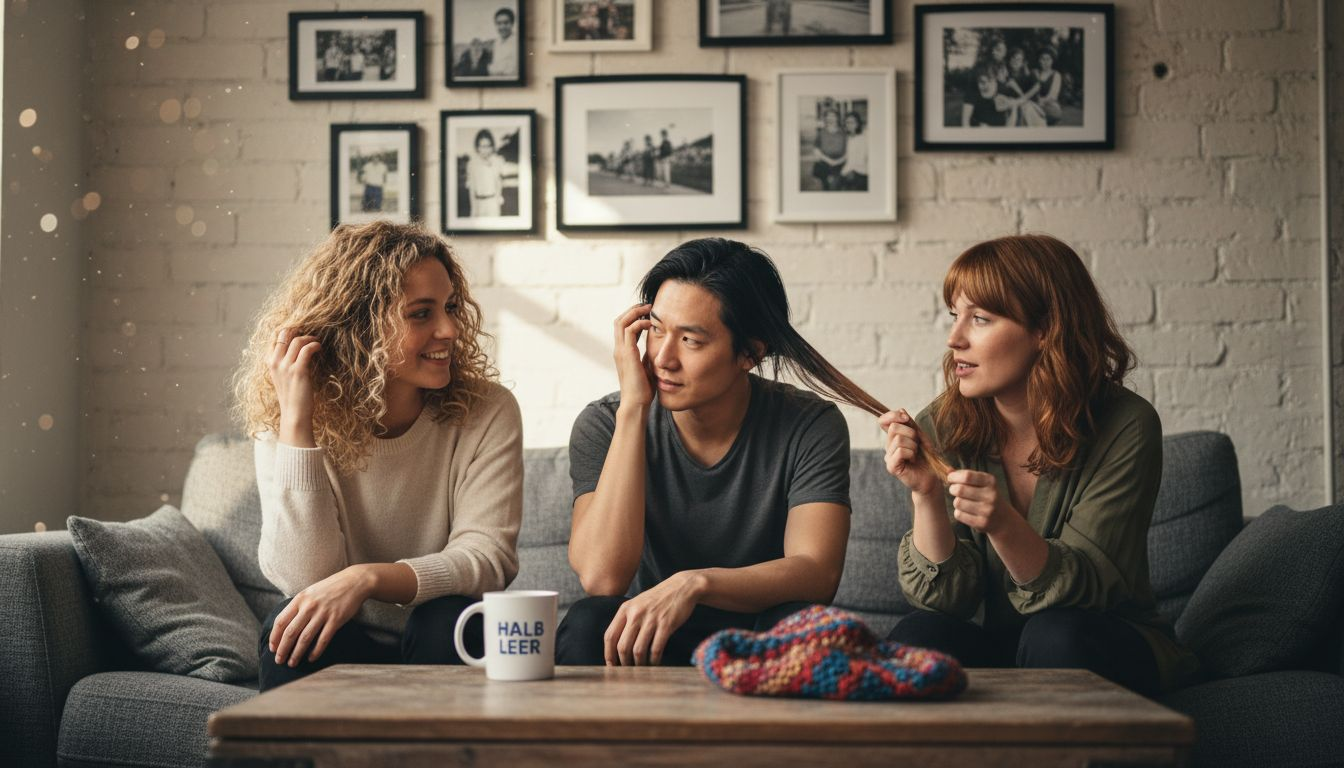 Menschen mit unterschiedlichen Haarstrukturen sitzen gemeinsam auf einem Sofa.