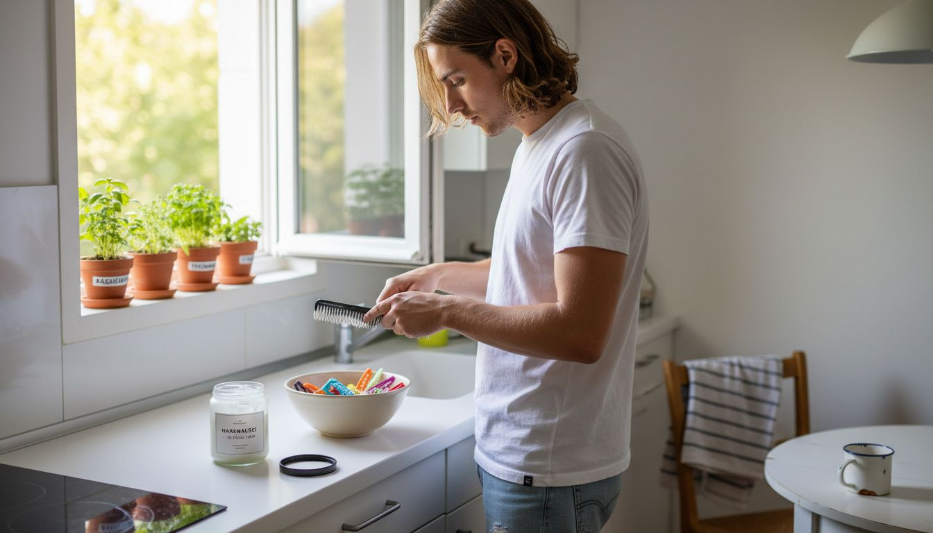 Die Haarkur wird nach dem Waschen gleichmäßig in die Längen und Spitzen eingearbeitet.
