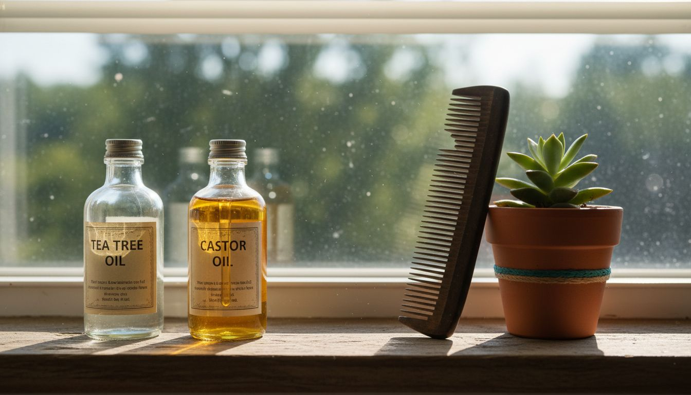 Natural oils and hair care on shelf