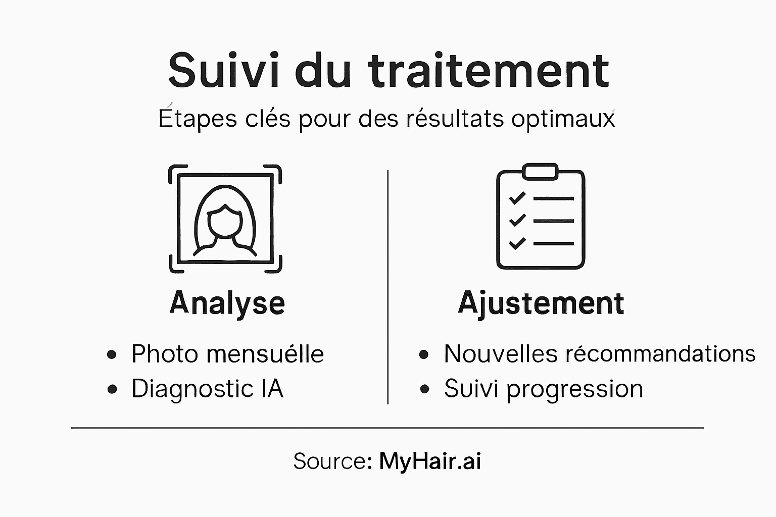 Schéma des différentes étapes du suivi d’un soin capillaire