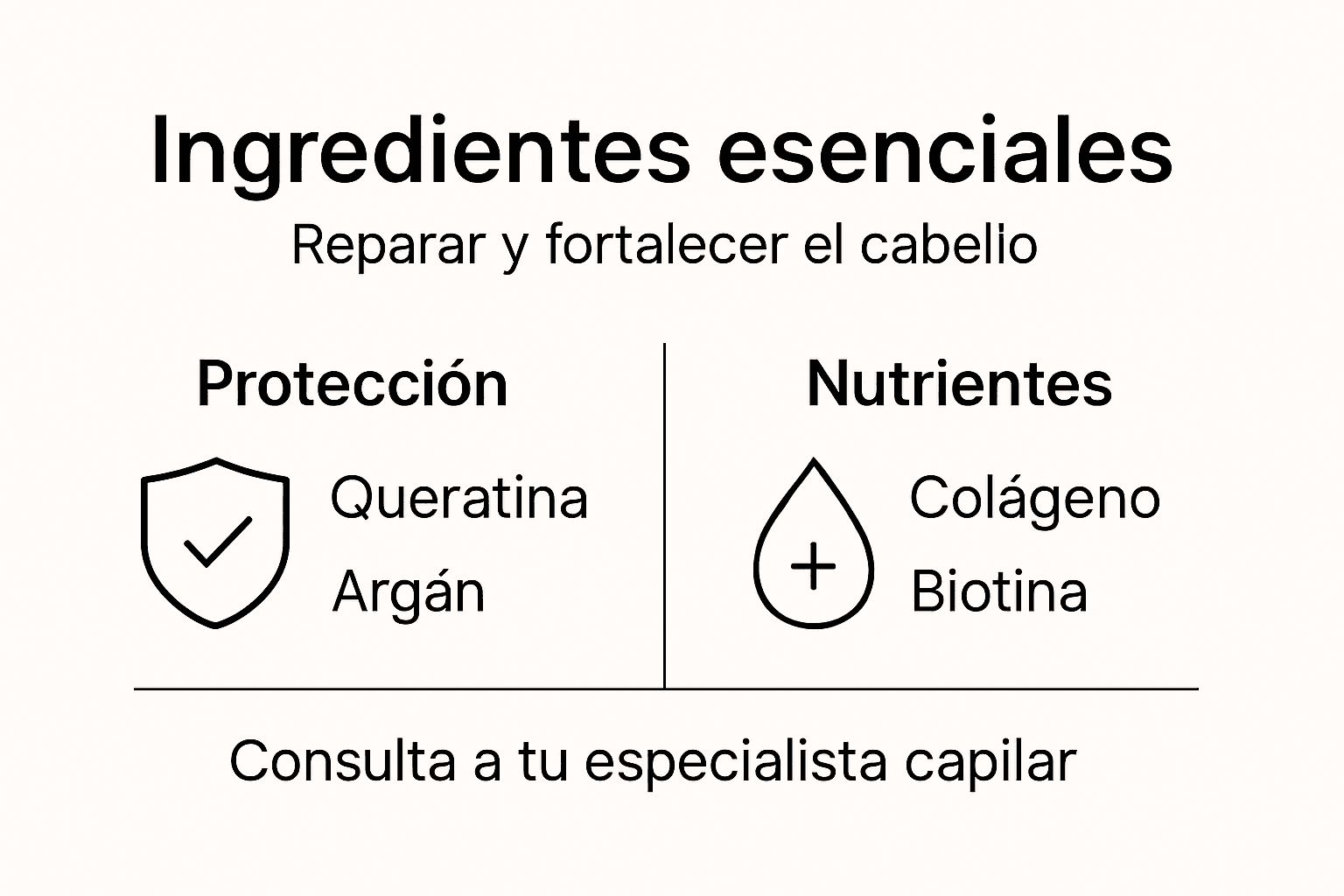 Guía visual con los ingredientes clave para recuperar el cabello dañado