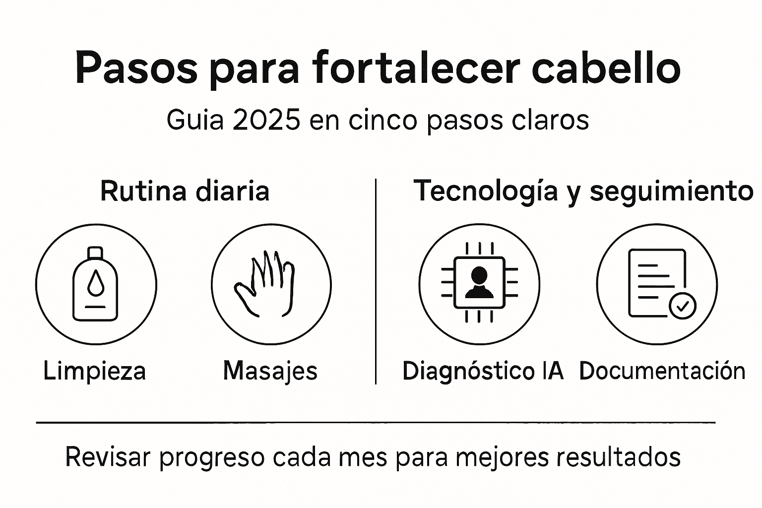 Infografía con los pasos clave para lograr un cabello más fuerte