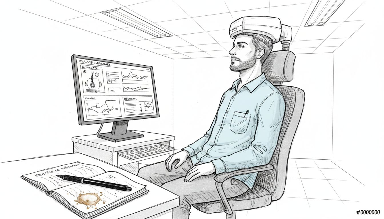 Patient en cours d’examen capillaire par imagerie médicale