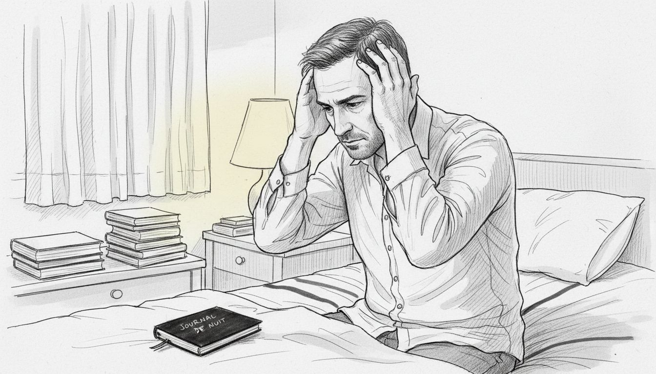 Un homme se masse le cuir chevelu, confortablement installé dans sa chambre.