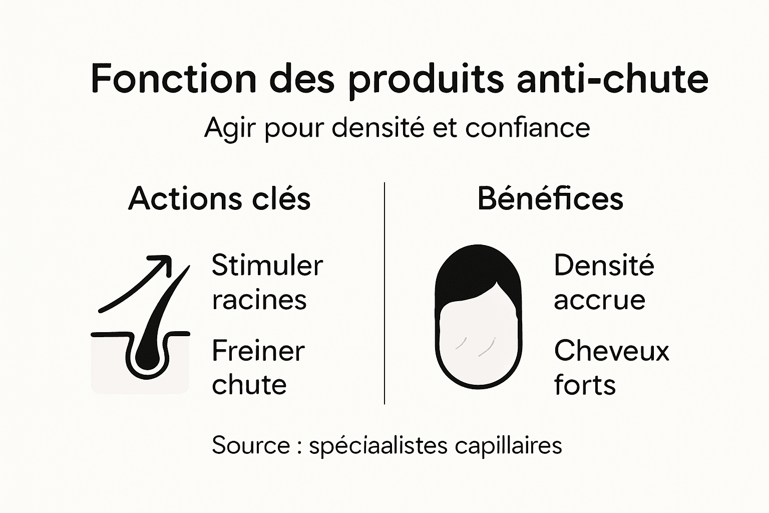 Infographie récapitulative des principales actions anti-chute pour les cheveux