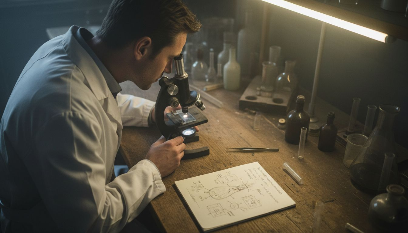 Ein Wissenschaftler untersucht eine Haarwurzel unter dem Mikroskop.