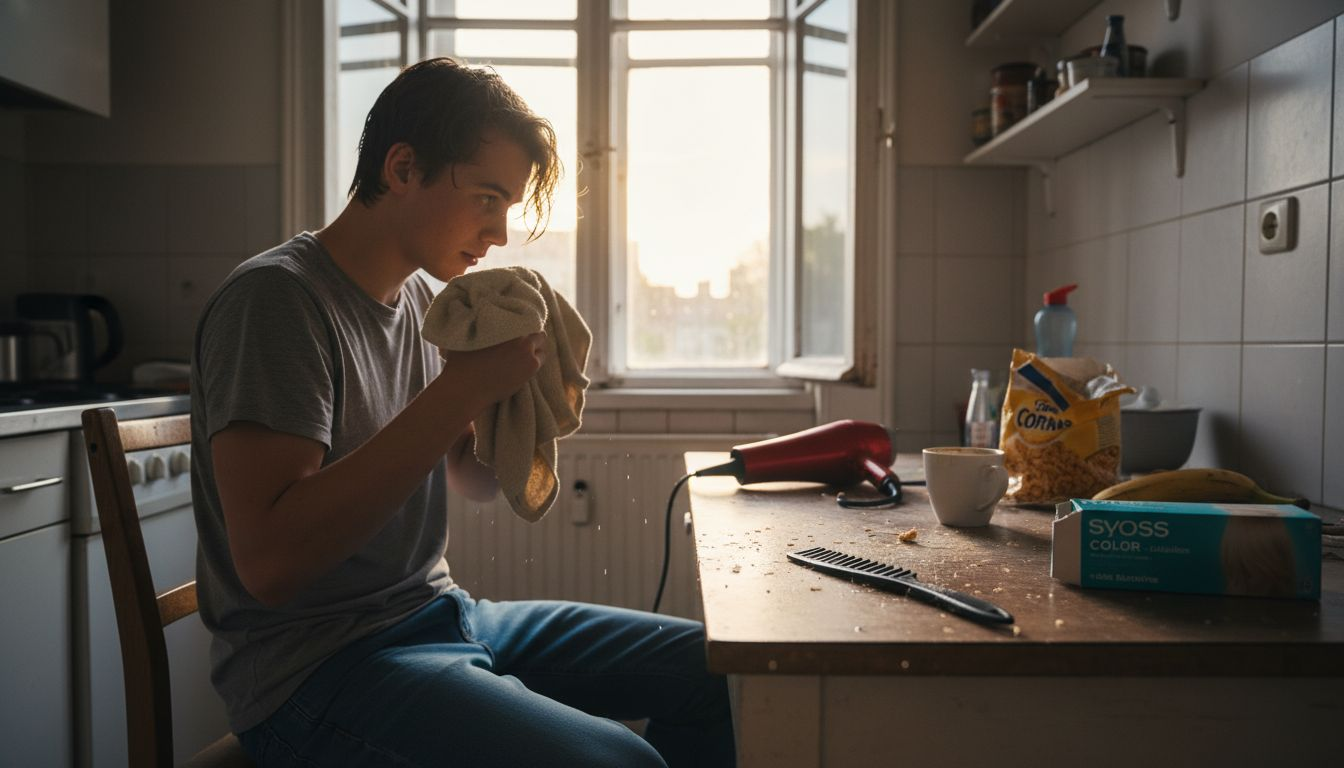 Junger Mann tappt bei der Haarpflege zuhause in typische Fallen