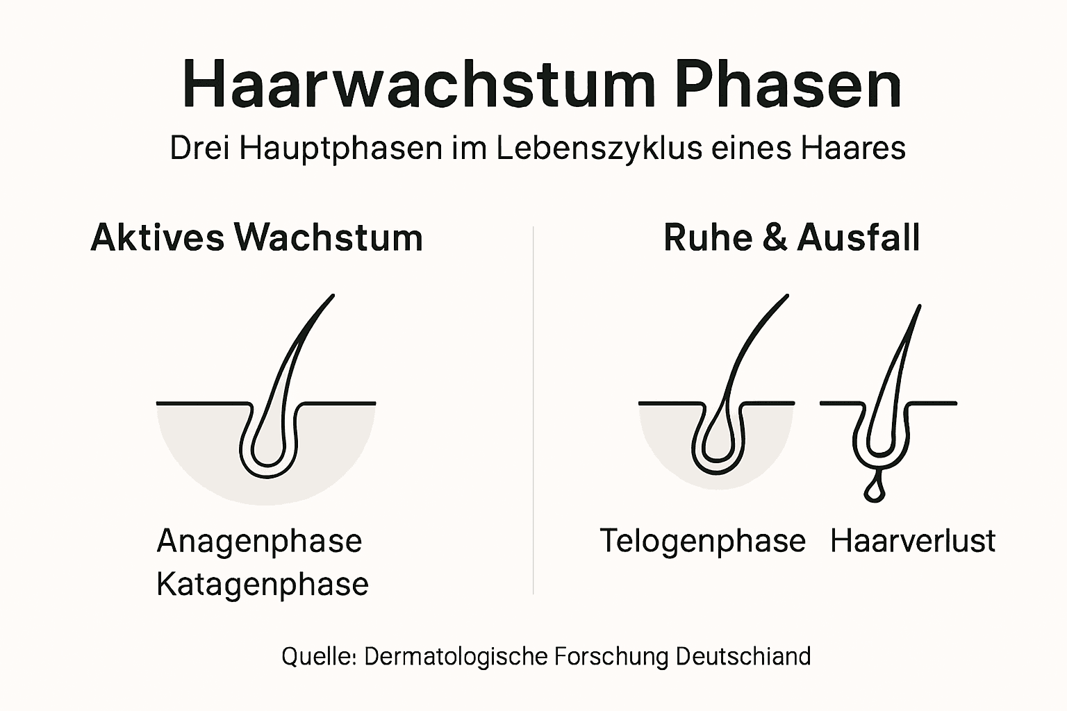 Übersichtsgrafik: Die wichtigsten Haarwachstumsphasen und ihre Rolle beim Haarausfall