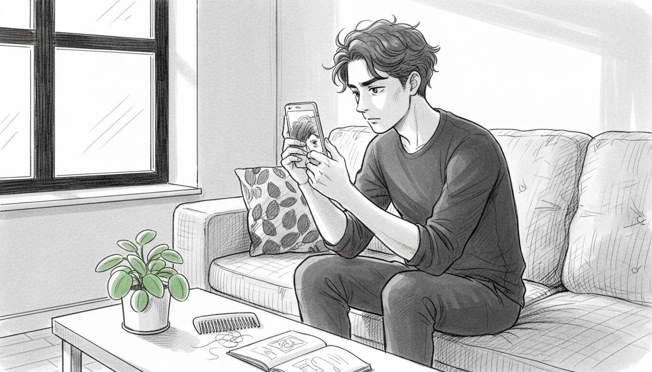 Un homme examine l’état de son cuir chevelu chez lui