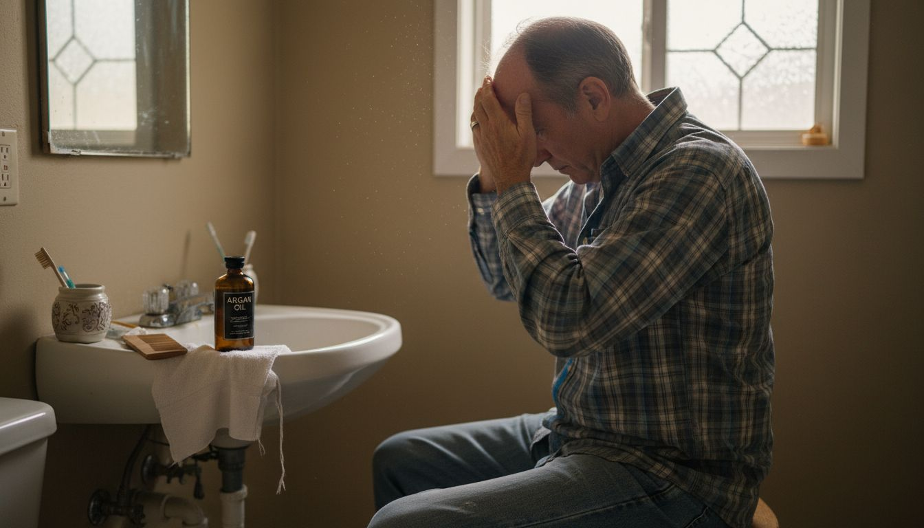 Man massaging argan oil into his scalp