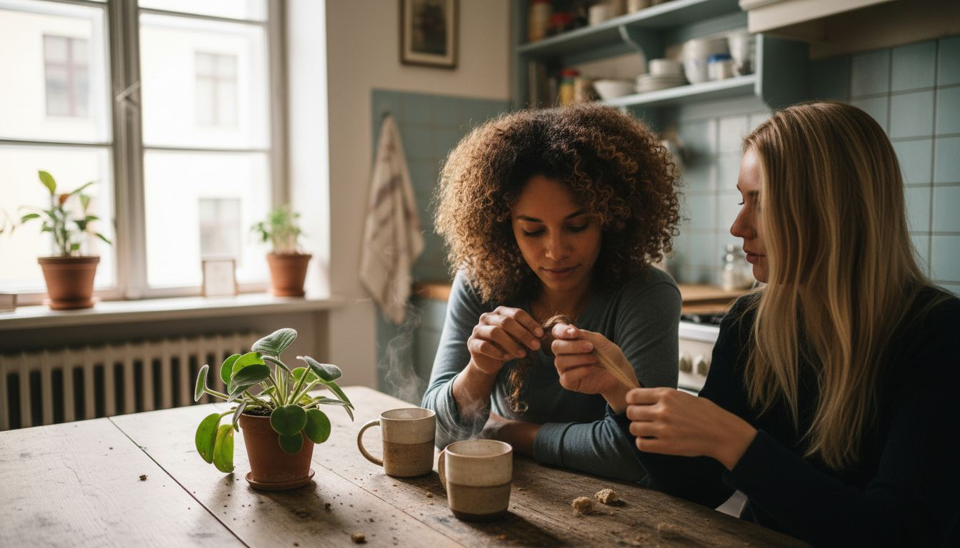 Zwei unterschiedliche Haartypen im direkten Vergleich auf dem Tisch