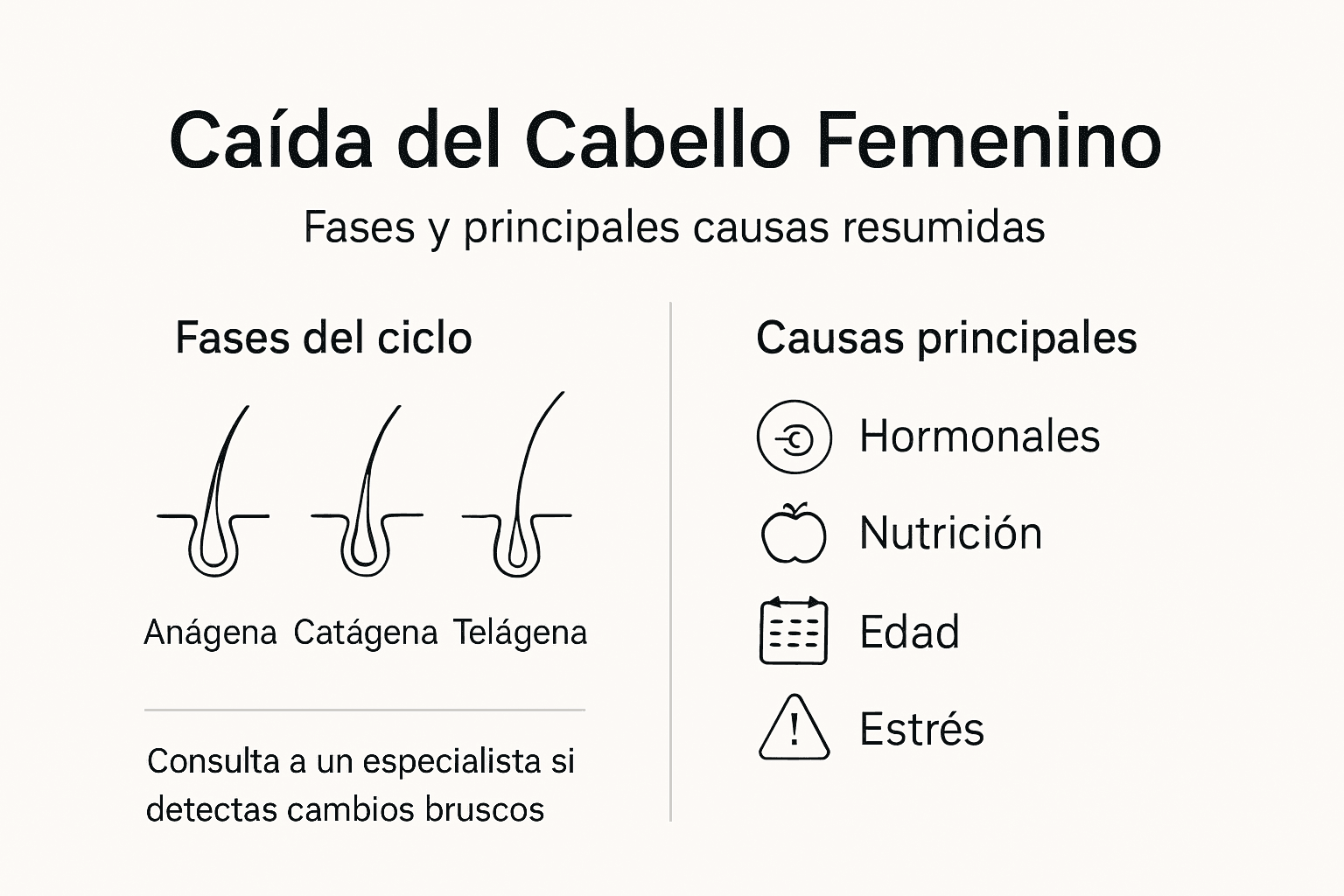 Infografía: etapas y motivos más comunes de la pérdida de cabello