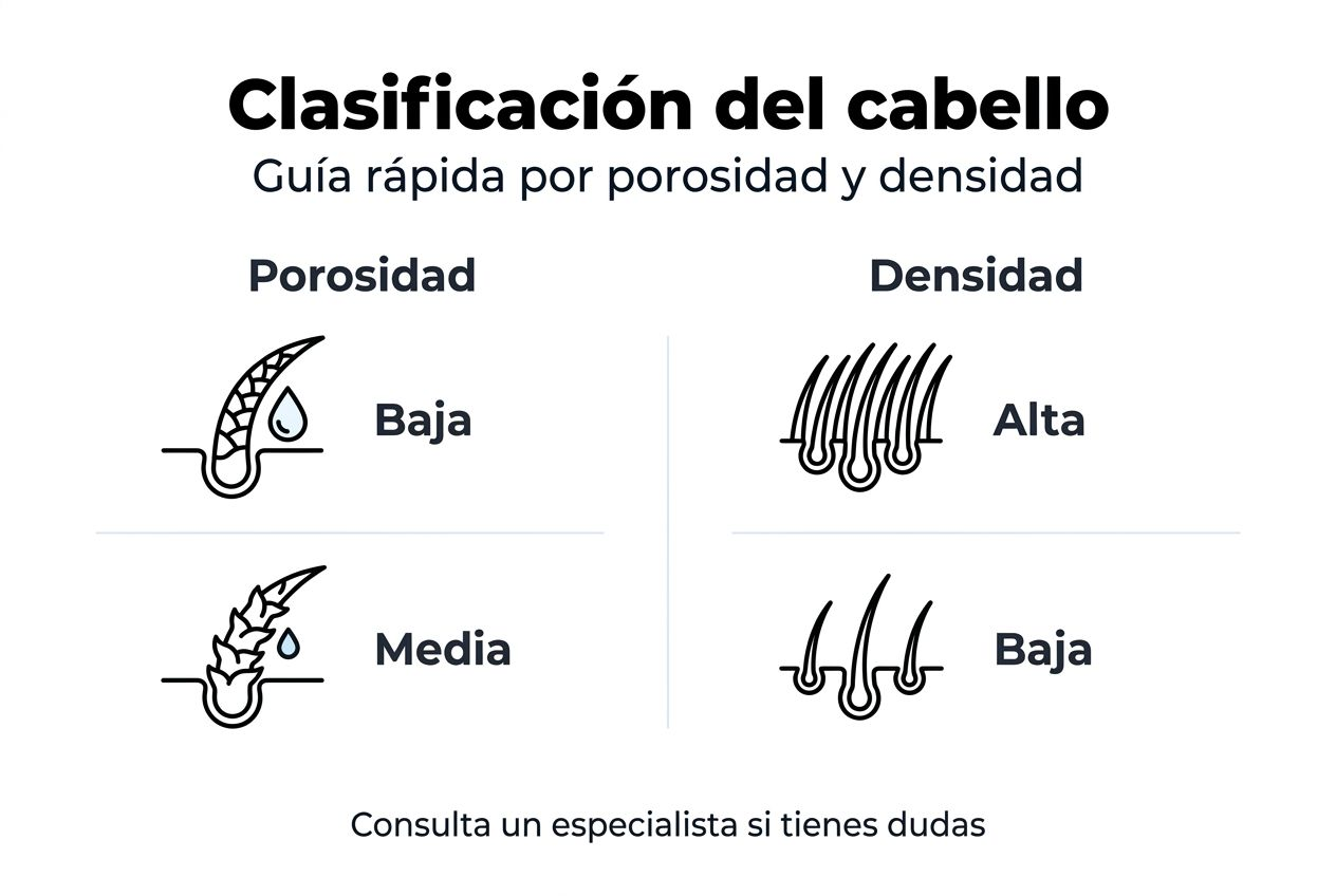 Infografía sobre los diferentes tipos de cabello según su porosidad y densidad