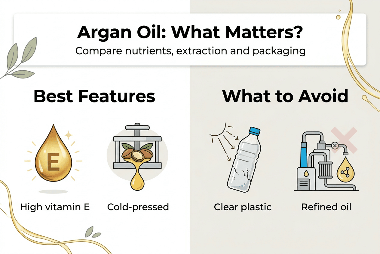 Infographic comparing argan oil features and quality