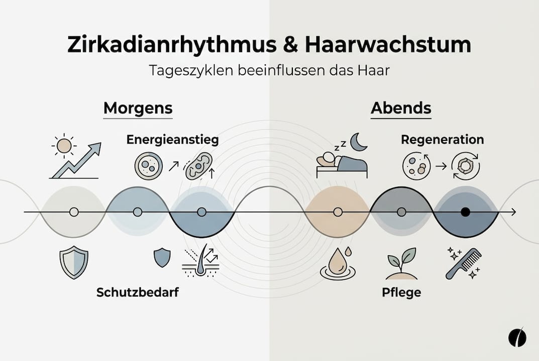 Grafik veranschaulicht, wie sich der Tagesrhythmus auf das Haarwachstum auswirkt.